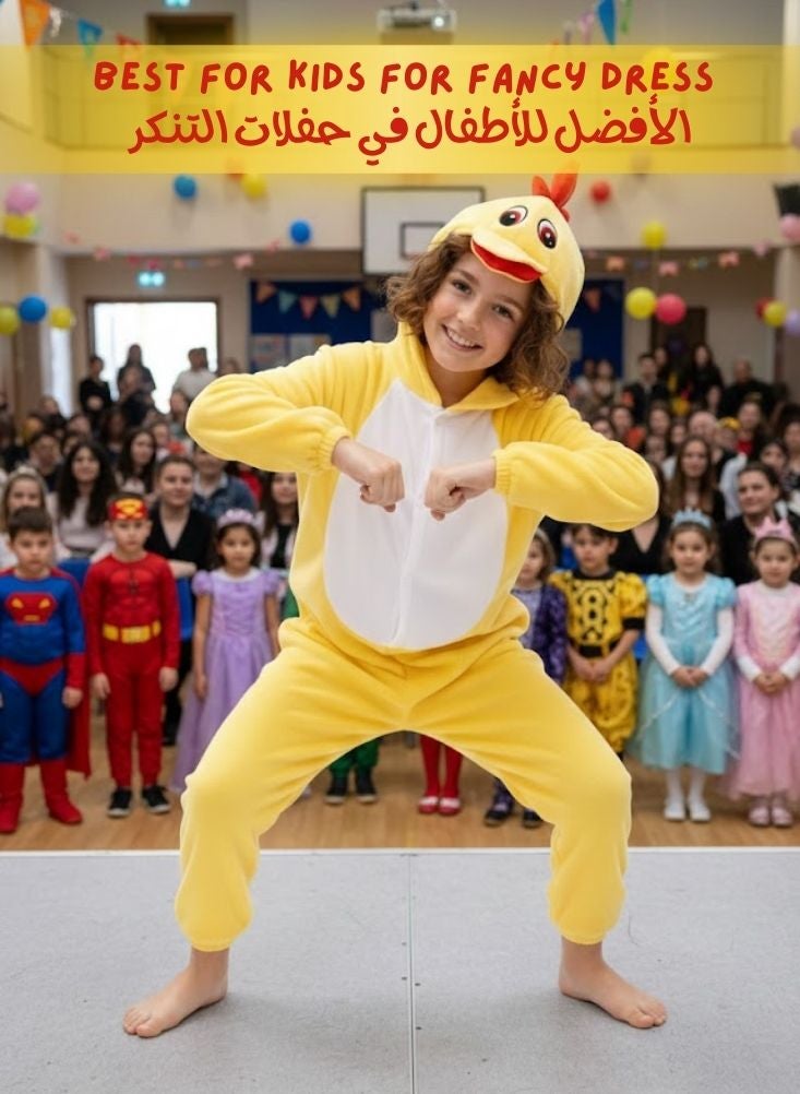 بريميم زي تنكري على شكل دجاجة صفراء للأطفال - زي تنكري لطيف على شكل حيوان للأولاد والبنات - Image 3